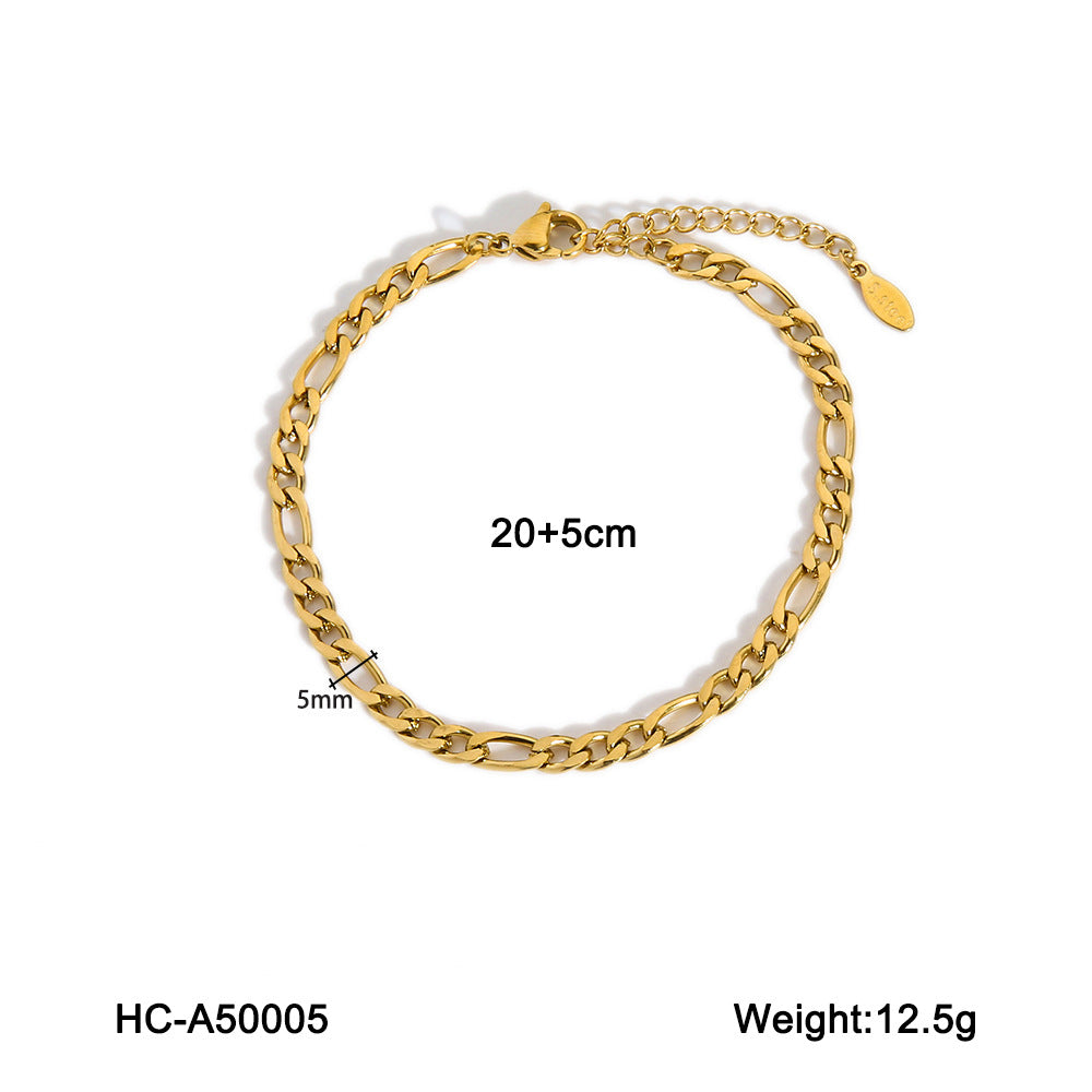 Ins-style Natural Freshwater Pearl Anklet, Stainless Steel Figaro Chain, 18K Gold-plated Anklet, Titanium Steel, Non-fading