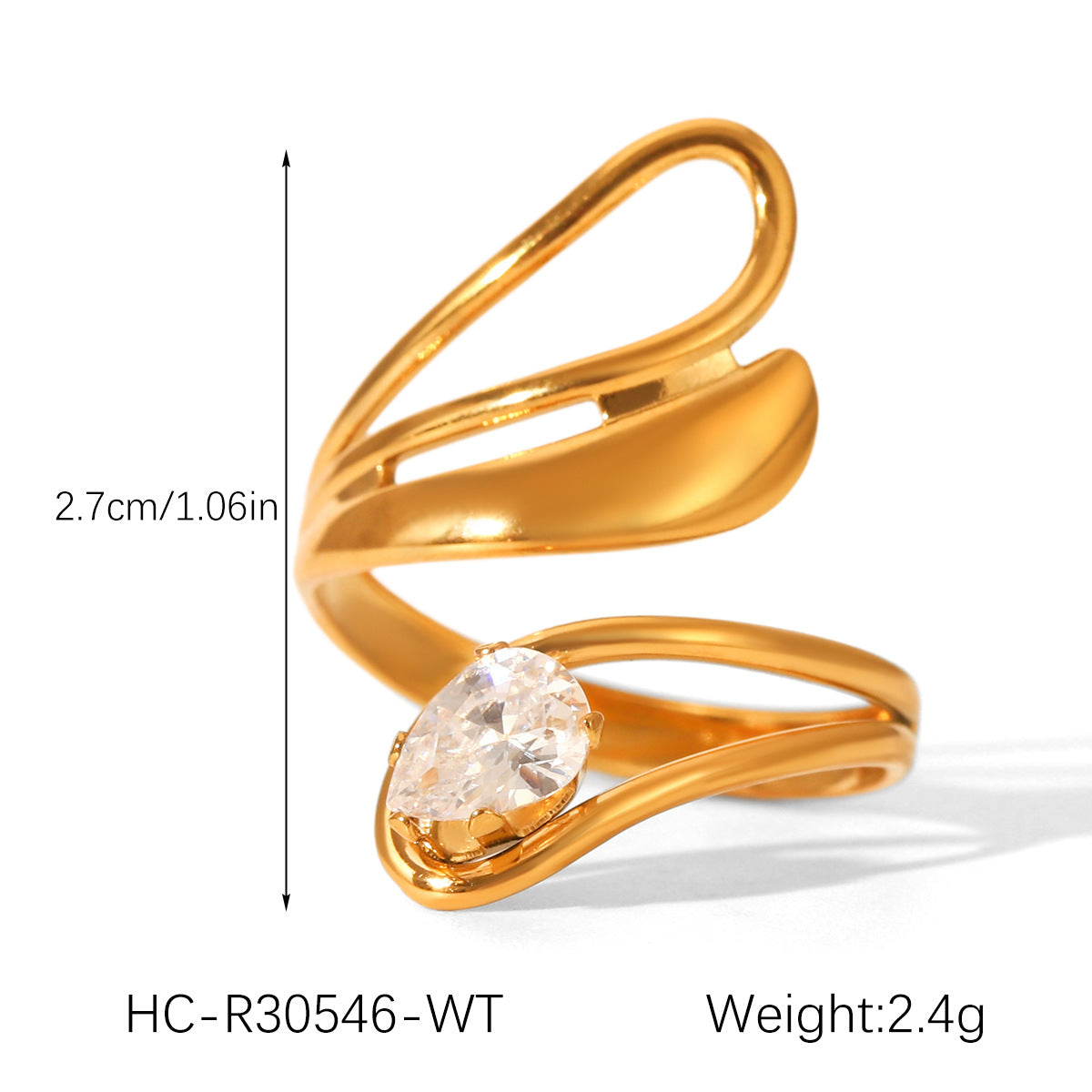 Geometric Stainless Steel Jewelry with Zircon Ring, Titanium Steel, Non-fading, Open-end Ring, High-end Feel Finger Ring