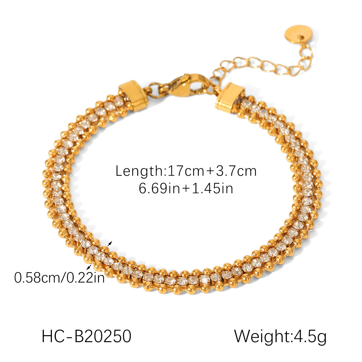 18K Gold Stainless Steel Bracelet with Double-layer White Zircon, Exuding A Light Luxury and High-end Feel, Made of Titanium Steel Jewelry