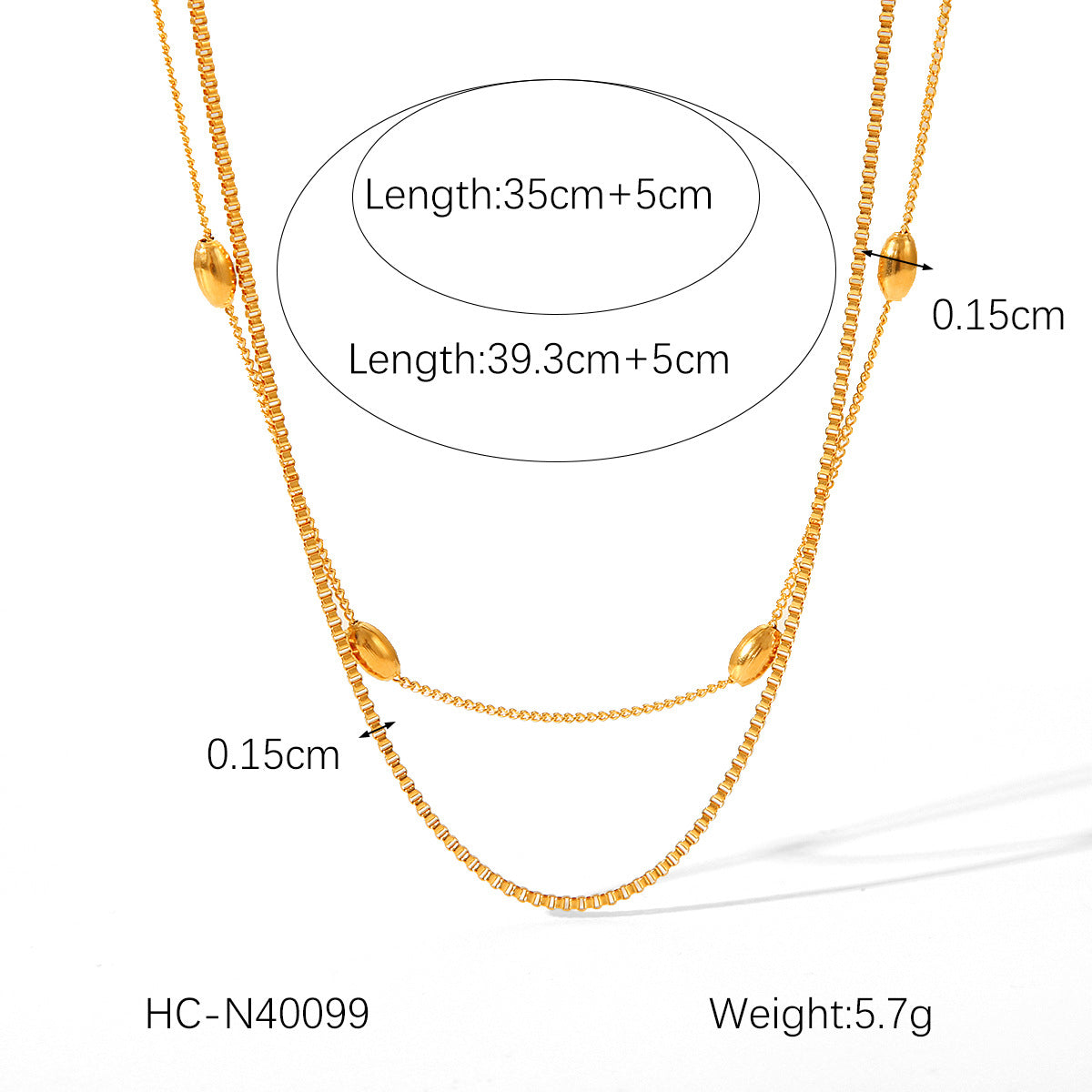 Fashionable and Personalized Trend 18K Gold-plated Stainless Steel Necklace Oval Bead Double-layer Necklace INS Internet Celebrity Necklace Female