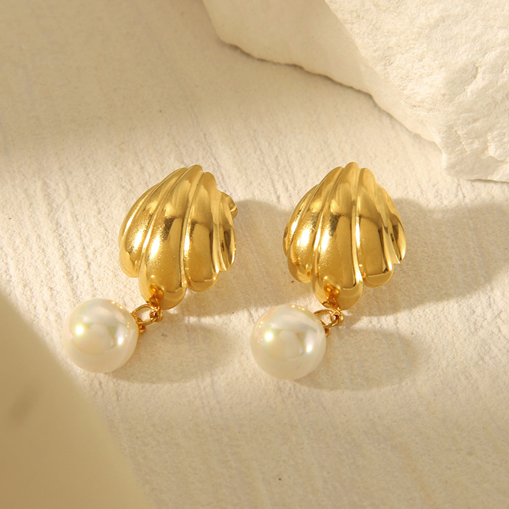 Oceanic Element Titanium Steel Earrings, 18k Gold Stainless Steel Scallop Earrings, Fashionable and High-end Earrings