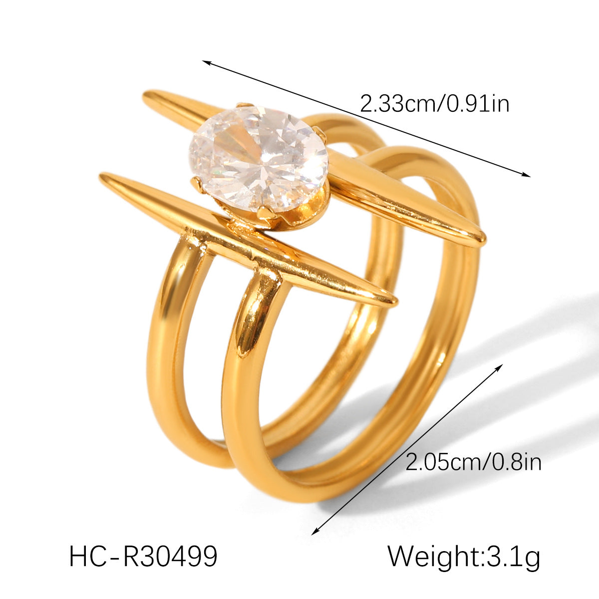 Zircon Ring for Women, Non-fading Titanium Steel Ring, Niche and High-end Open Ring, Stainless Steel Ring