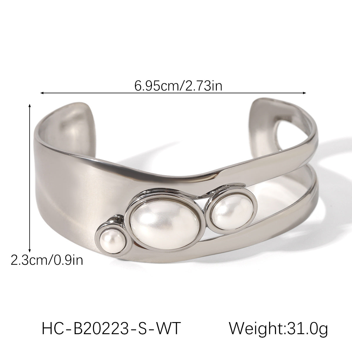 Women Stainless Steel Hollow-out Pearl Bracelet with Natural Tiger's Eye Stone, Open Bracelet, Vintage Style, Titanium Steel Jewelry