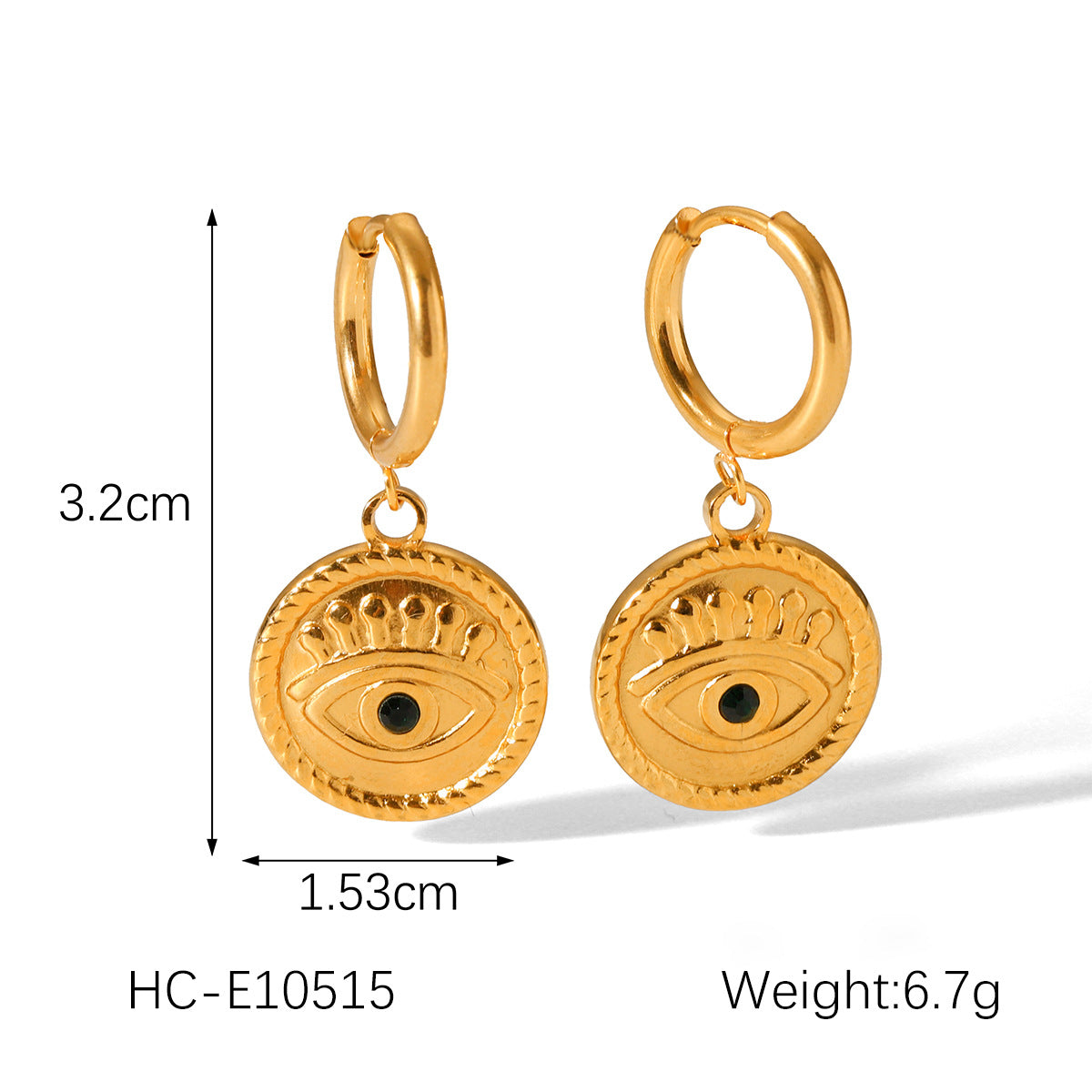Stainless Steel Zircon Inlaid Heart-shaped Pendant Earrings Ins Fashion Personality Devil's Eye Titanium Steel Earrings