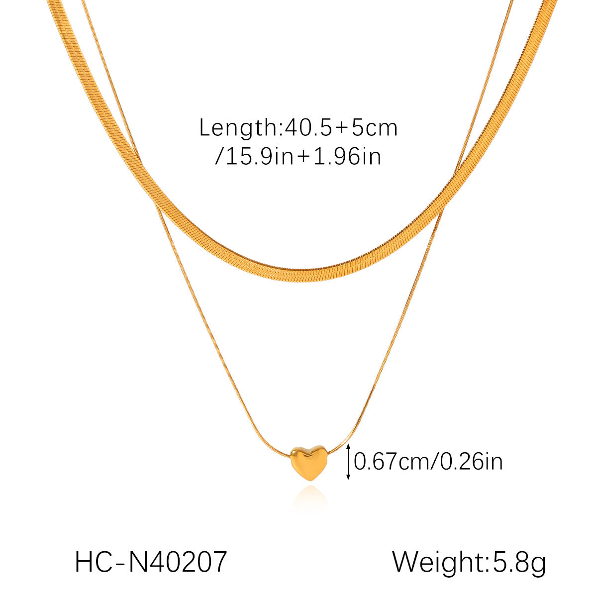 Stainless Steel Double-layer Necklace with Heart-shaped Pendant, Fashionable and High-end Necklace