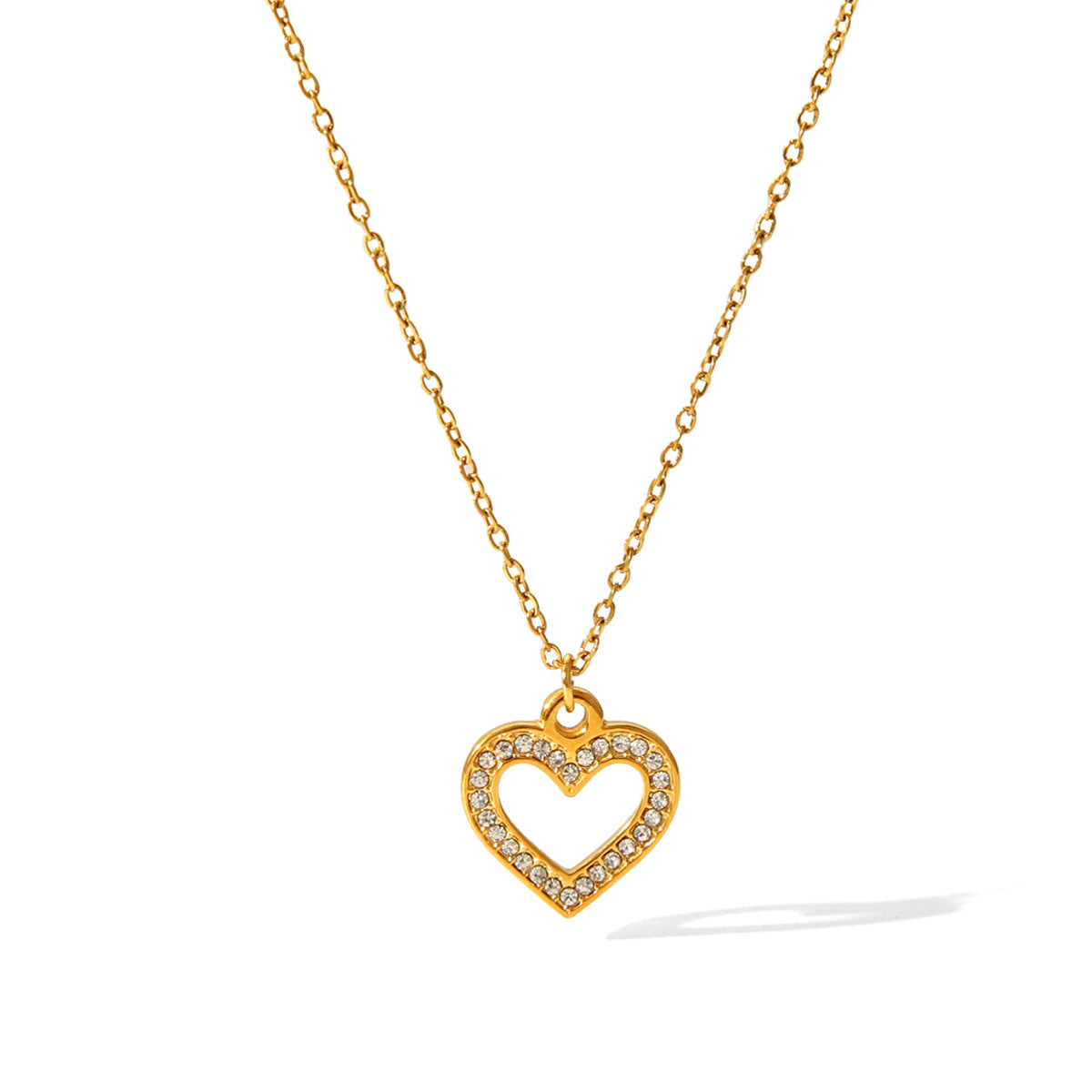 Stainless steel hollow-out heart-shaped zircon pendant necklace for women, light luxury, versatile, titanium steel necklace, does not fade