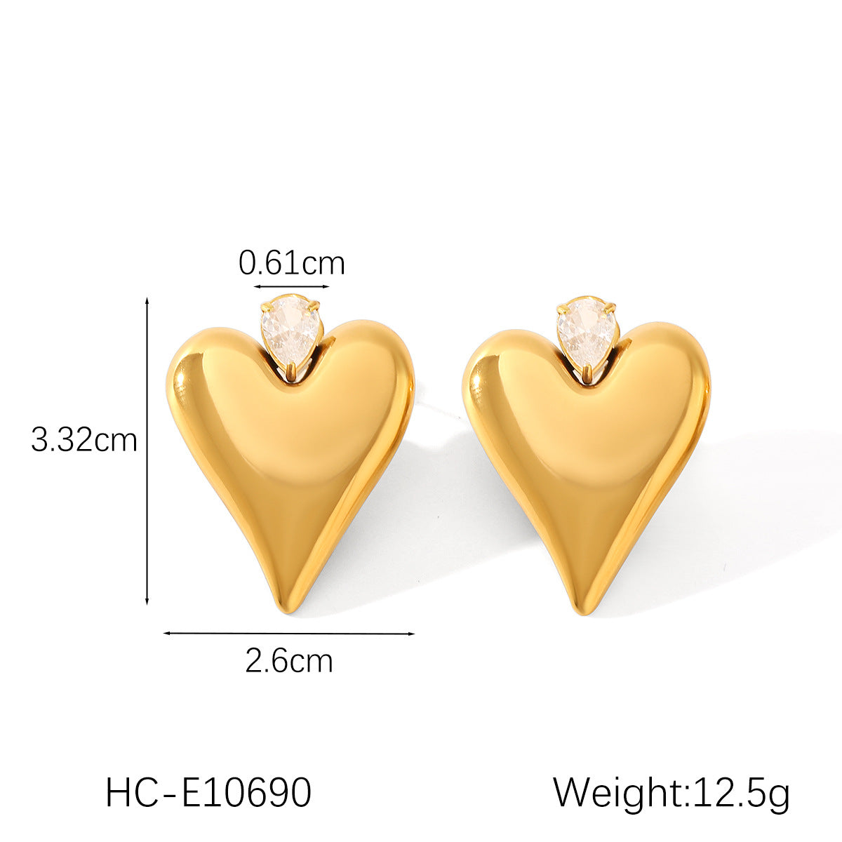 18K Gold Stainless Steel Hammered Pattern Heart-shaped Earrings, Light Luxury and High-end Feel, Heart-shaped Titanium Steel Earrings