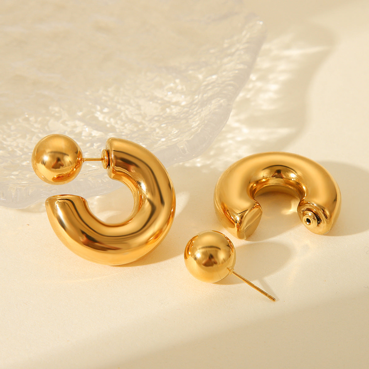 INS-style Spherical Stainless Steel Earrings, Featuring A Unique Niche Design with C-shaped Front and Back Earrings, Premium Titanium Steel Earrings for Women
