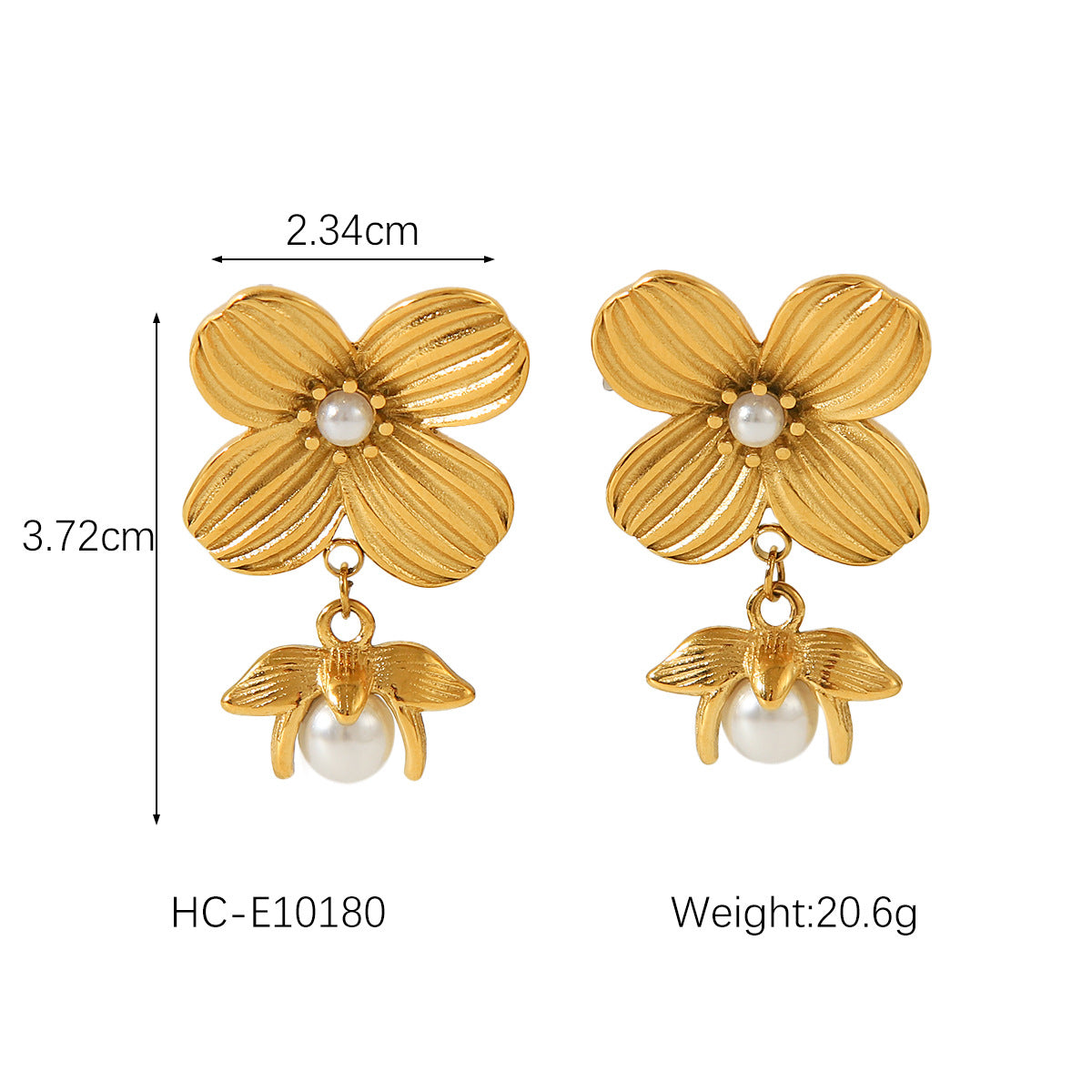 French 18K Gold Stainless Steel Flower Earrings Design Sense Fashion Retro Temperament Pearl Earrings Women