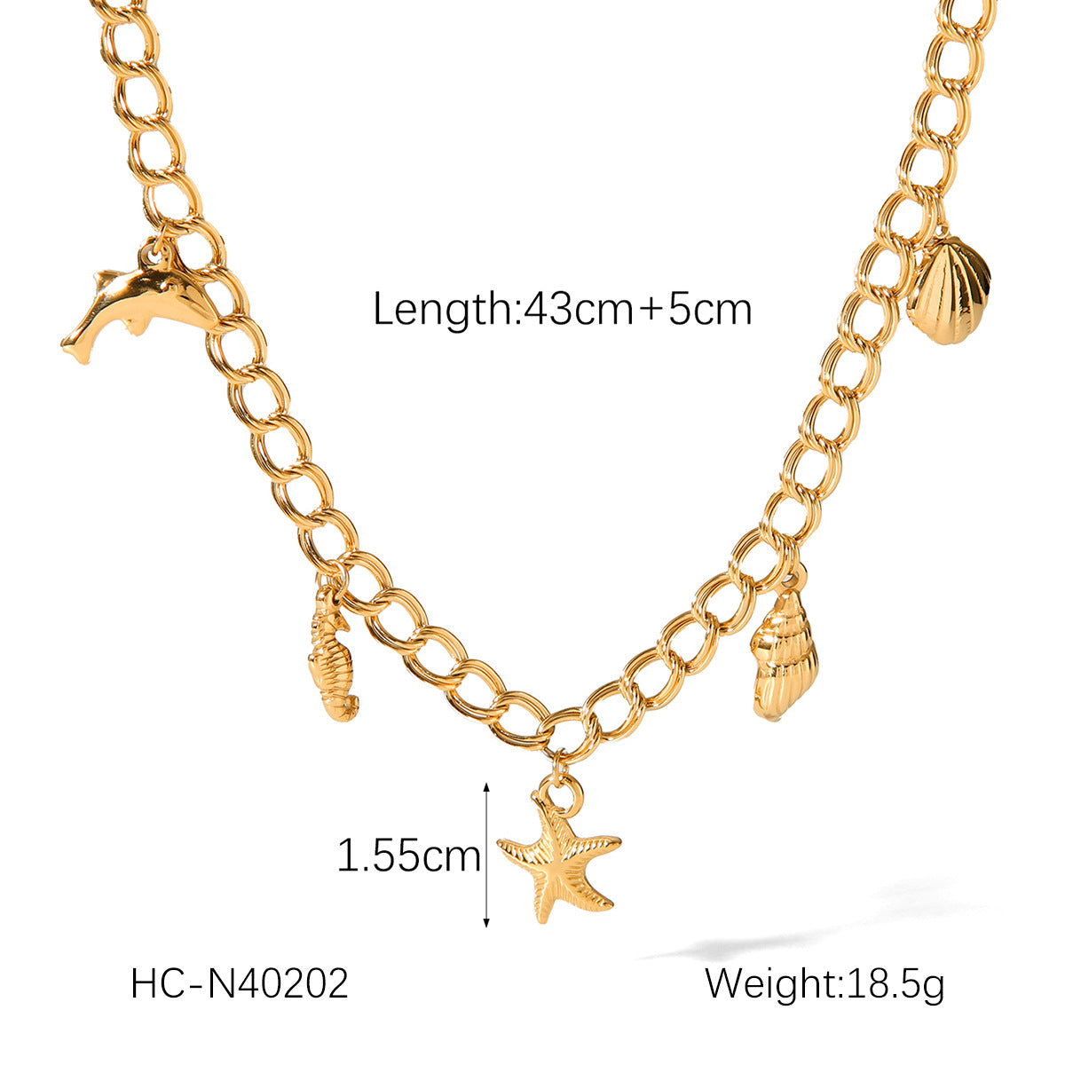 Marine Stainless Steel Bracelet with Dolphin, Seahorse, Starfish, Conch Shell, and Shellfish Pendants - Non-fading Jewelry
