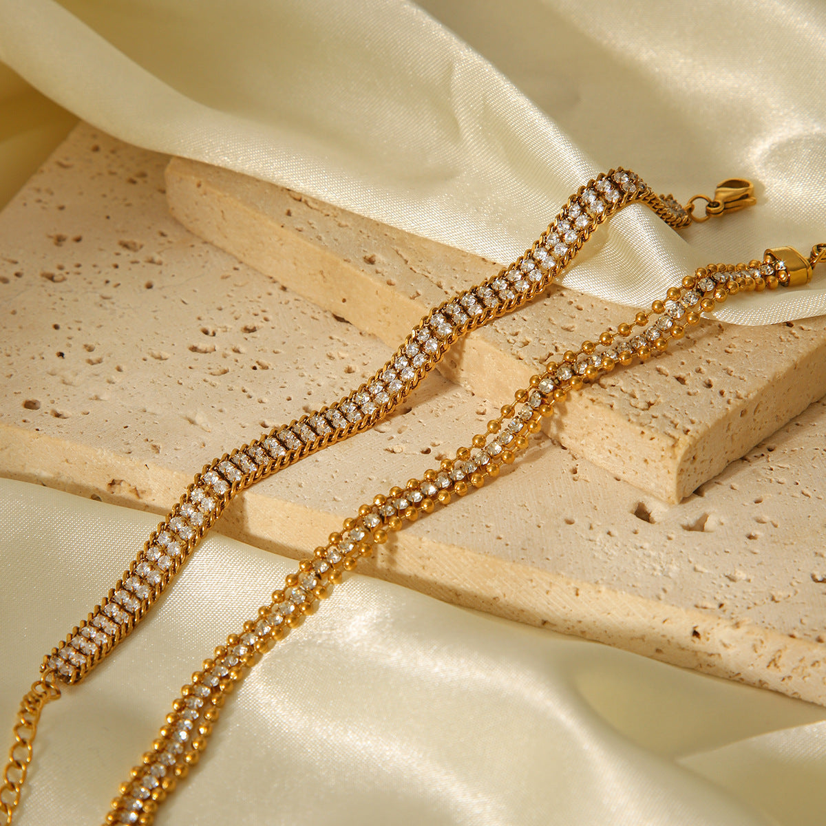 18K Gold Stainless Steel Bracelet with Double-layer White Zircon, Exuding A Light Luxury and High-end Feel, Made of Titanium Steel Jewelry