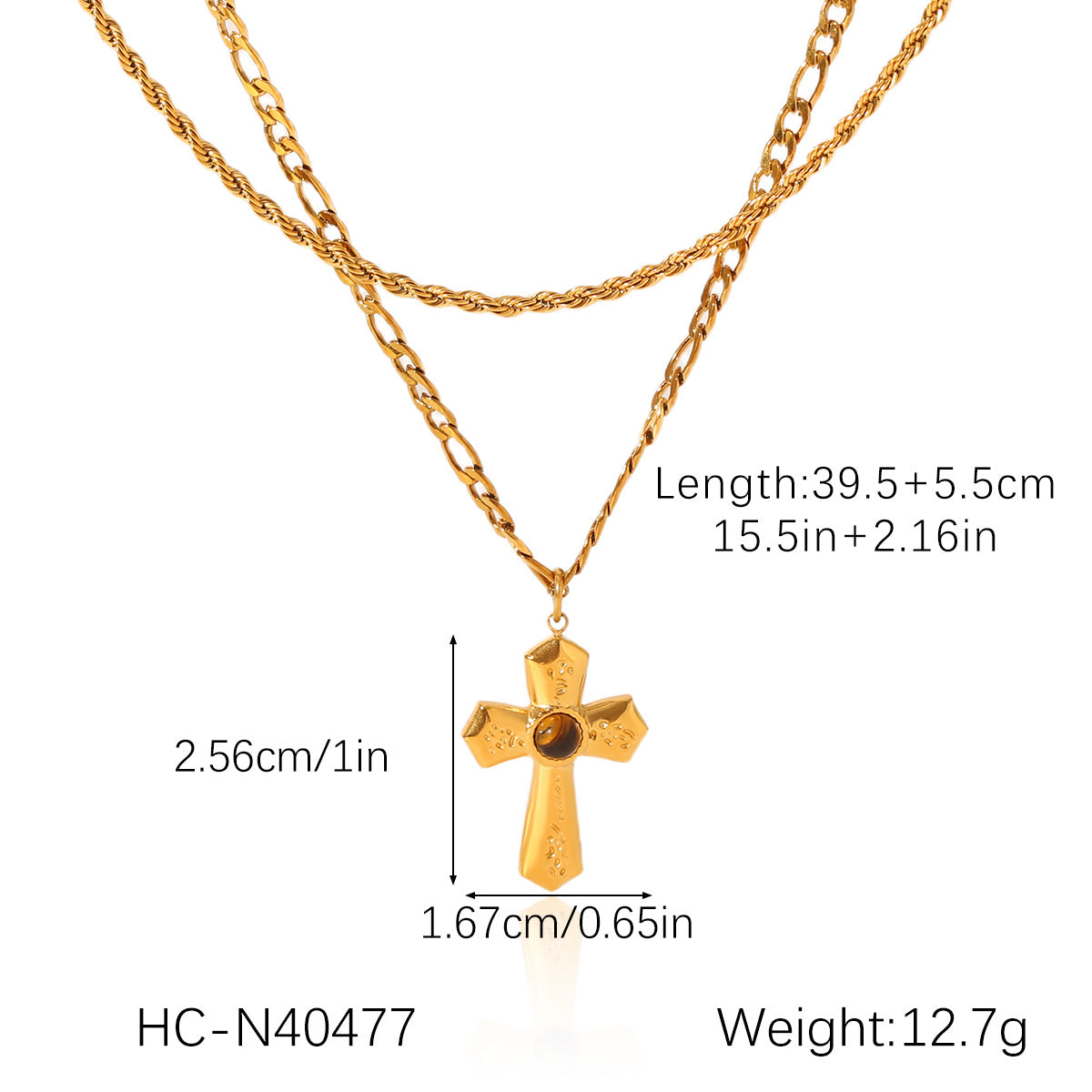 18K Gold Stainless Steel Box Chain Cross Diamond Pendant Necklace Does Not Fade, Elegant Titanium Steel Clavicle Chain