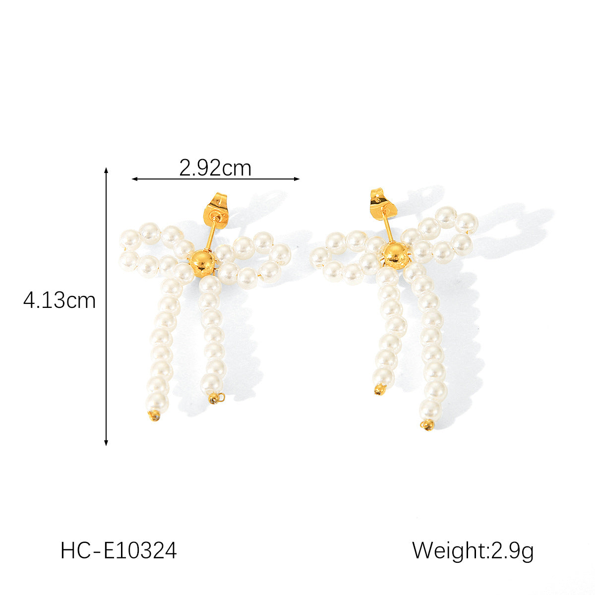 INS-style Titanium Steel Bowknot Earrings, 18K Gold Stainless Steel Butterfly Pearl Earrings, High-end Ear Jewelry