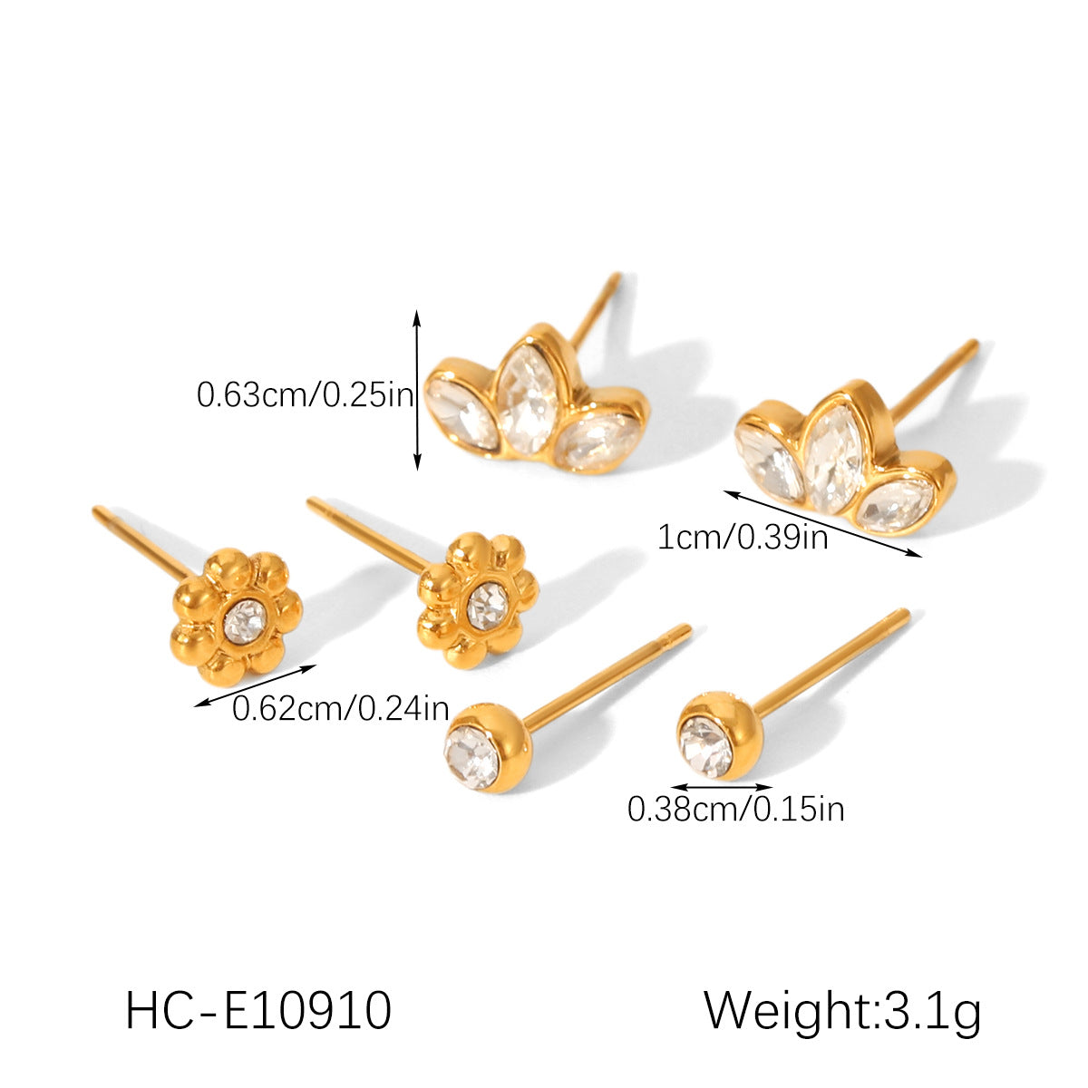 Stainless Steel Jewelry with Zircon Earrings Set, Versatile and High-end Earrings, Titanium Steel Earrings