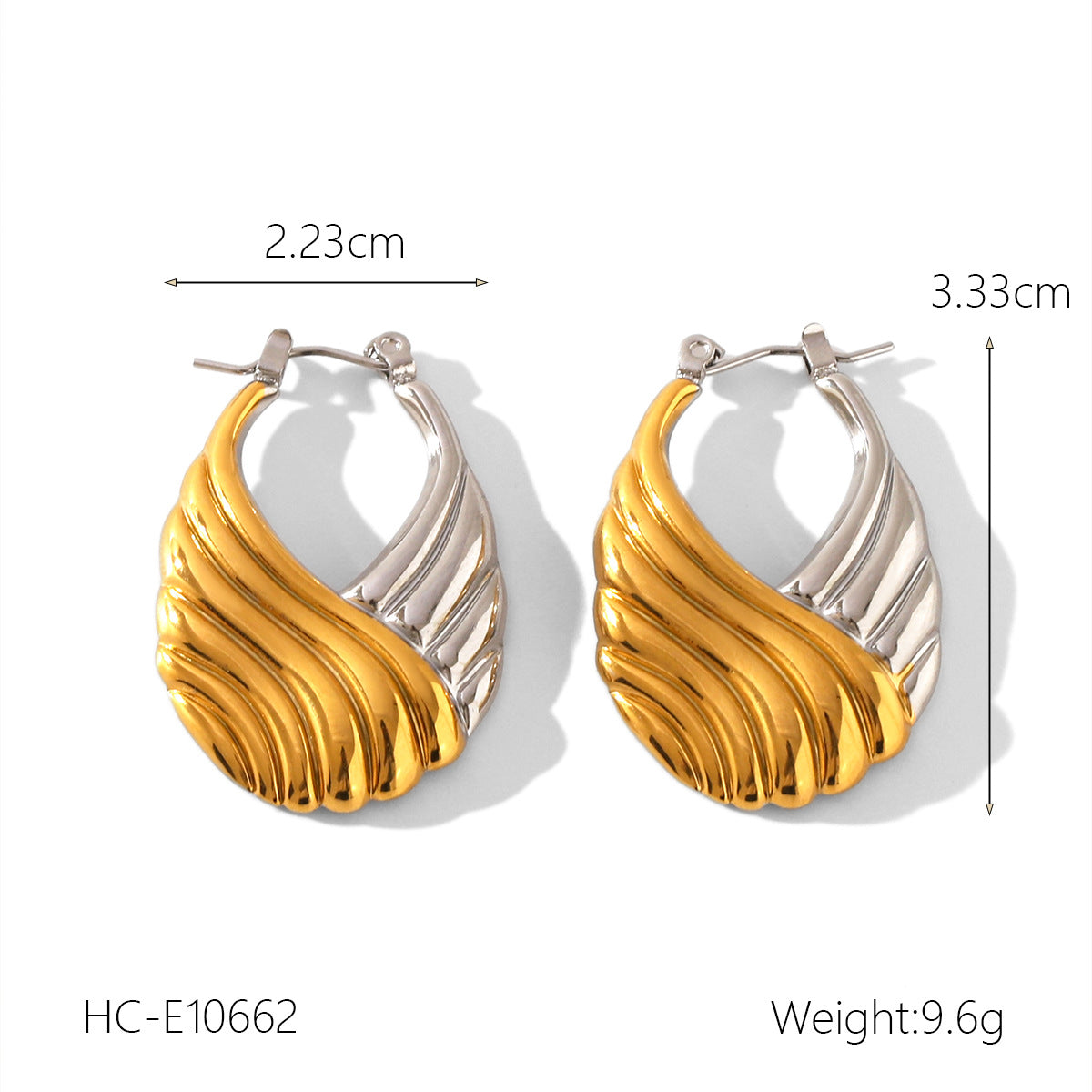 Stainless Steel Earrings, Gold and Silver Color-block, Glossy Geometric Texture, Stud Earrings, Sun-shaped Five-pointed Star Earrings for Women