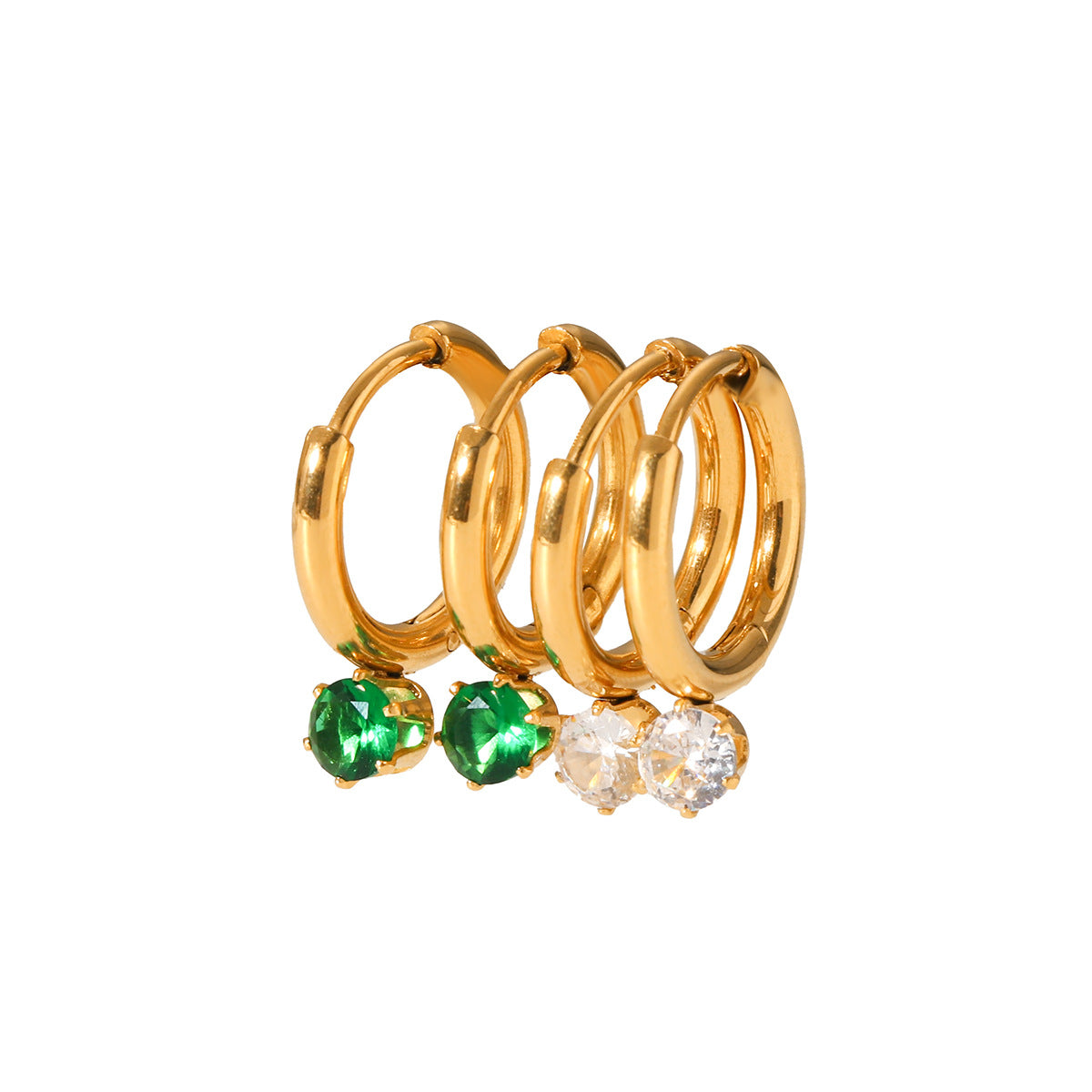 Ins-style internet celebrity jewelry, 18K gold stainless steel earring hoop, women's fashion, simple, round zircon earrings, high-end ear jewelry