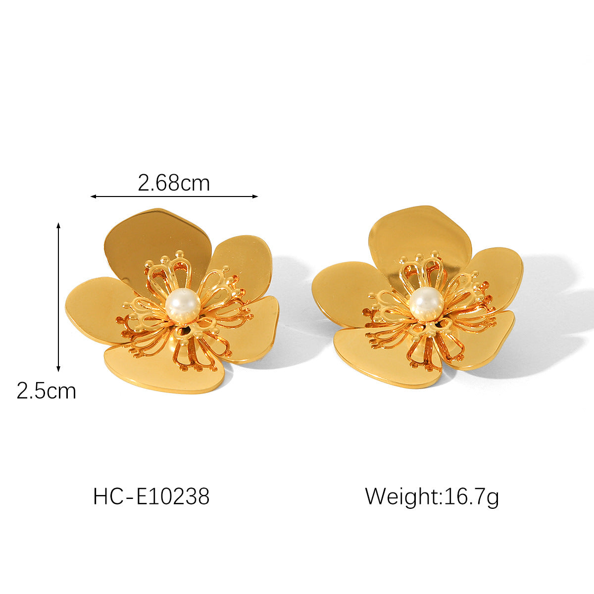 French 18K Gold Stainless Steel Flower Earrings Design Sense Fashion Retro Temperament Pearl Earrings Women