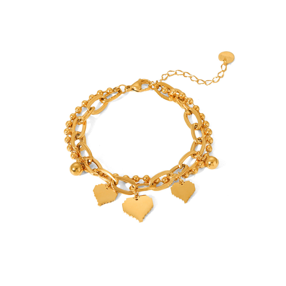 Love Gold Bean Pendant Double Layer Stacking Stainless Steel Bracelet Female Ins Indifferent Wind Round Bead Chain Jewelry