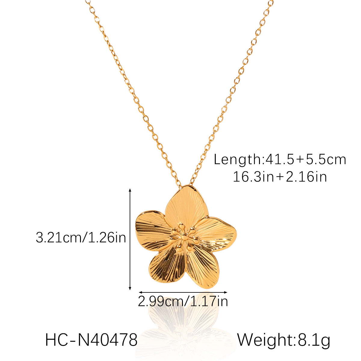 18K Gold-textured Five-petaled Flower Stainless Steel Earrings/necklace/bracelet Titanium Steel Jewelry