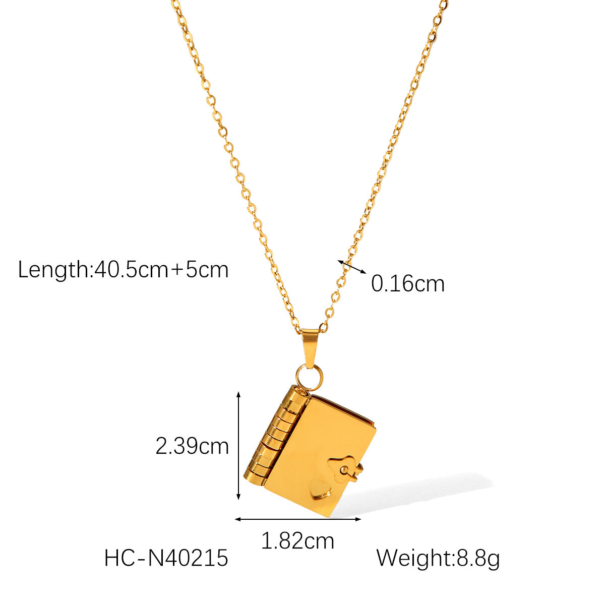 Stainless Steel Couple's Book Pendant Necklace, Heart-shaped Opening and Closing Book, Fashionable and Versatile Collar Chain for Women