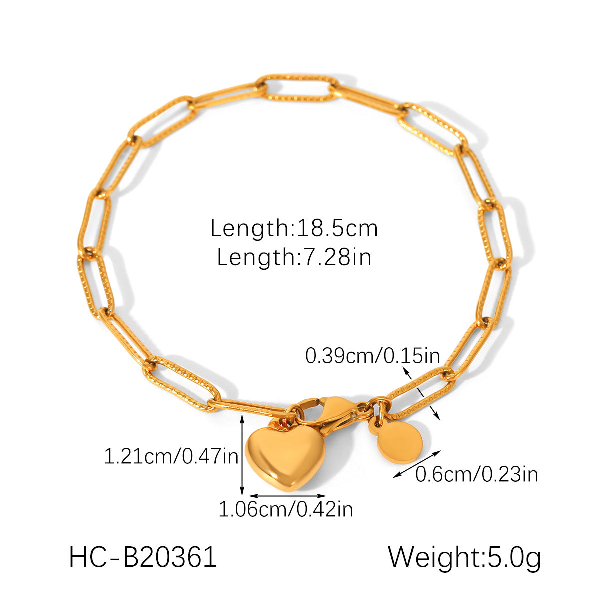 18K Gold Stainless Steel Cross Chain Heart Pendant Titanium Steel Bracelet Light Luxury Versatile Jewelry for Instagram