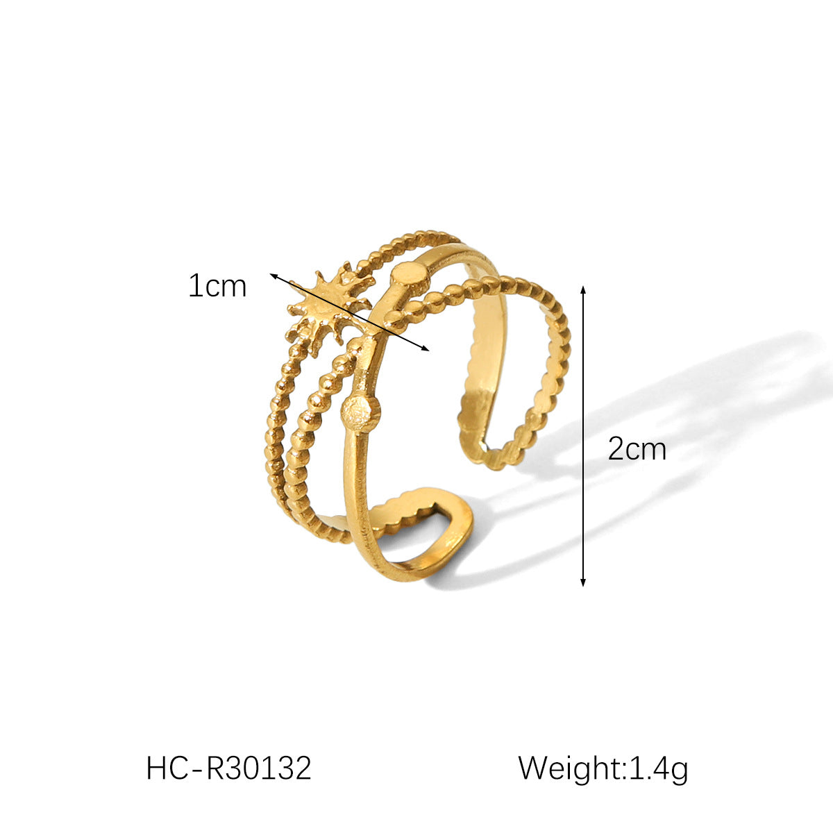 18K Gold Heart Stainless Steel Ring Female Open Ring Niche High-end Titanium Steel Ring Does Not Fade
