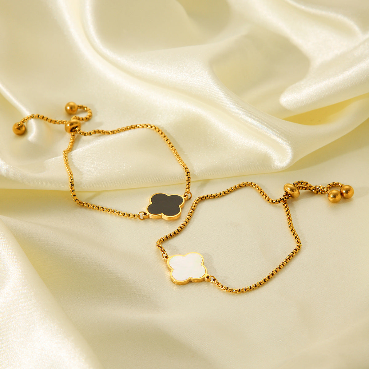 18k Gold-plated Stainless Steel Four-leaf Clover Bracelet for Women, Featuring An Ins-inspired Trendy Shell Design, Adjustable Titanium Steel Bracelet