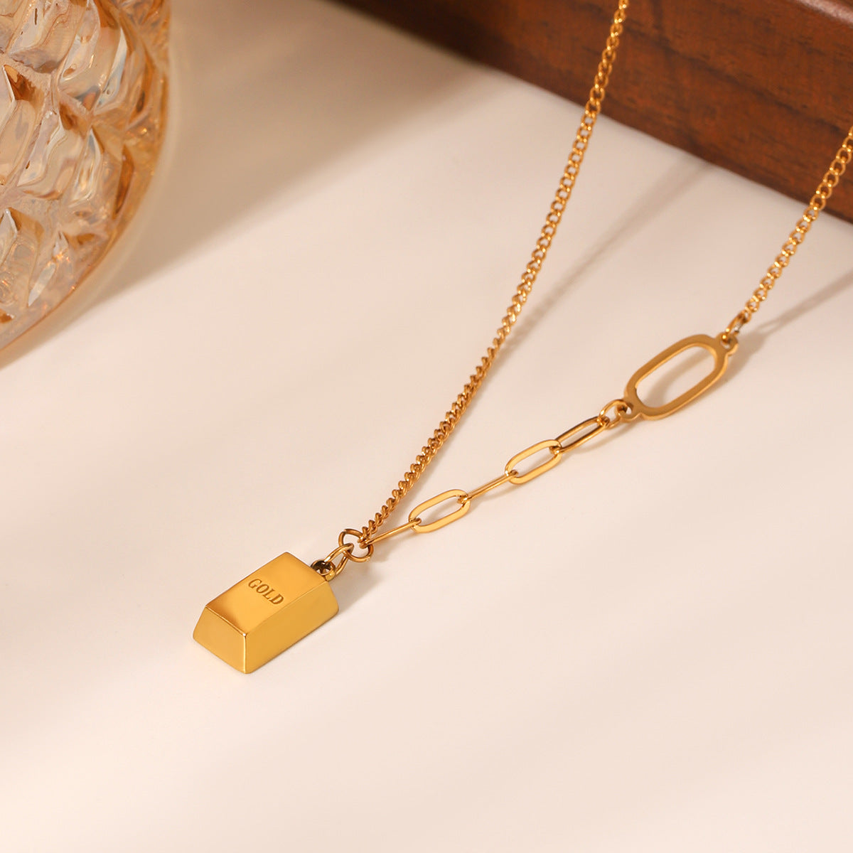 18K Gold "get Rich Quick" Small Gold Nugget Pendant, Stainless Steel Necklace, Versatile Titanium Steel, Non-fading Necklace, High-end Clavicle Chain