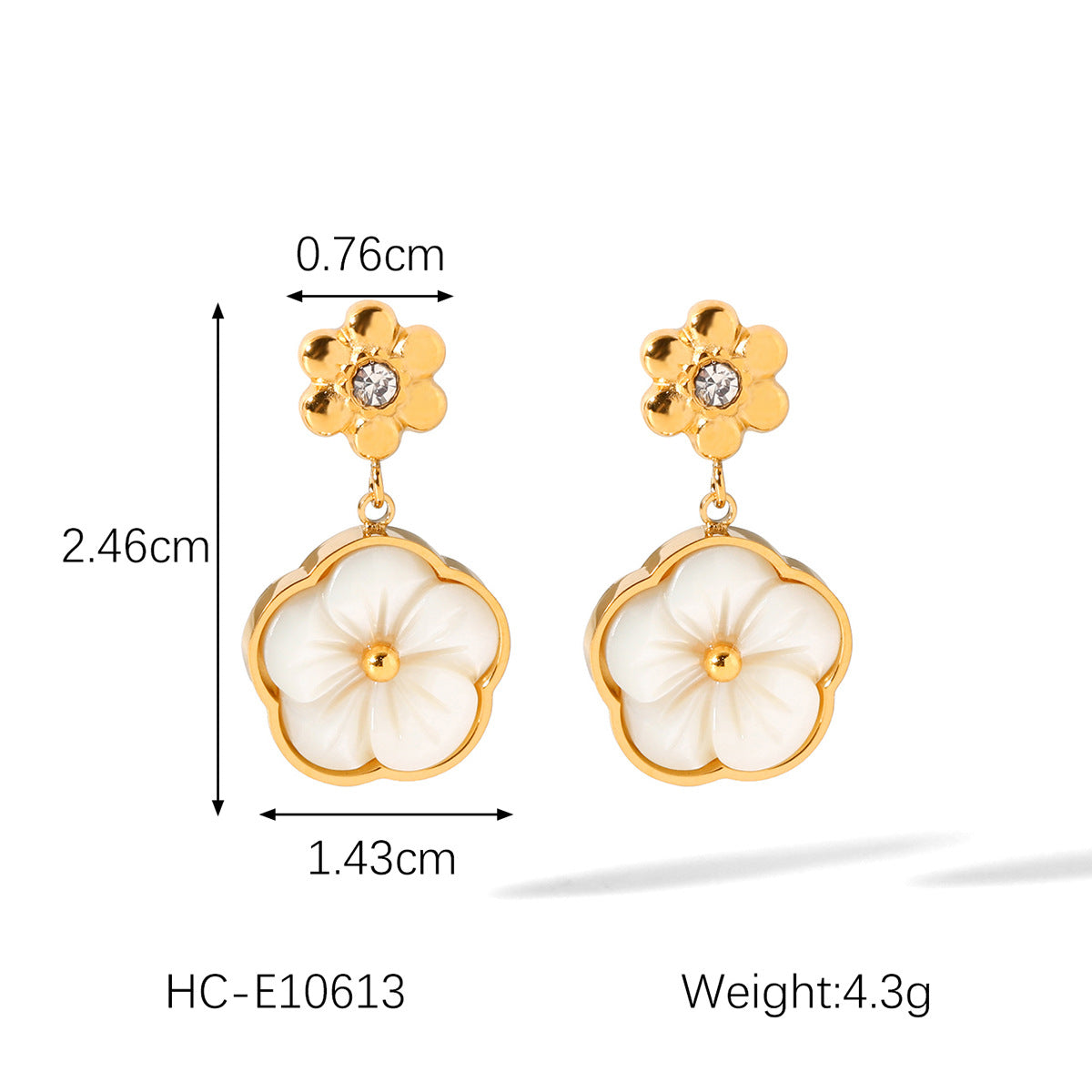 High-end stainless steel earrings with zircon flowers and mother-of-pearl petals pendant for women's necklace and bracelet jewelry