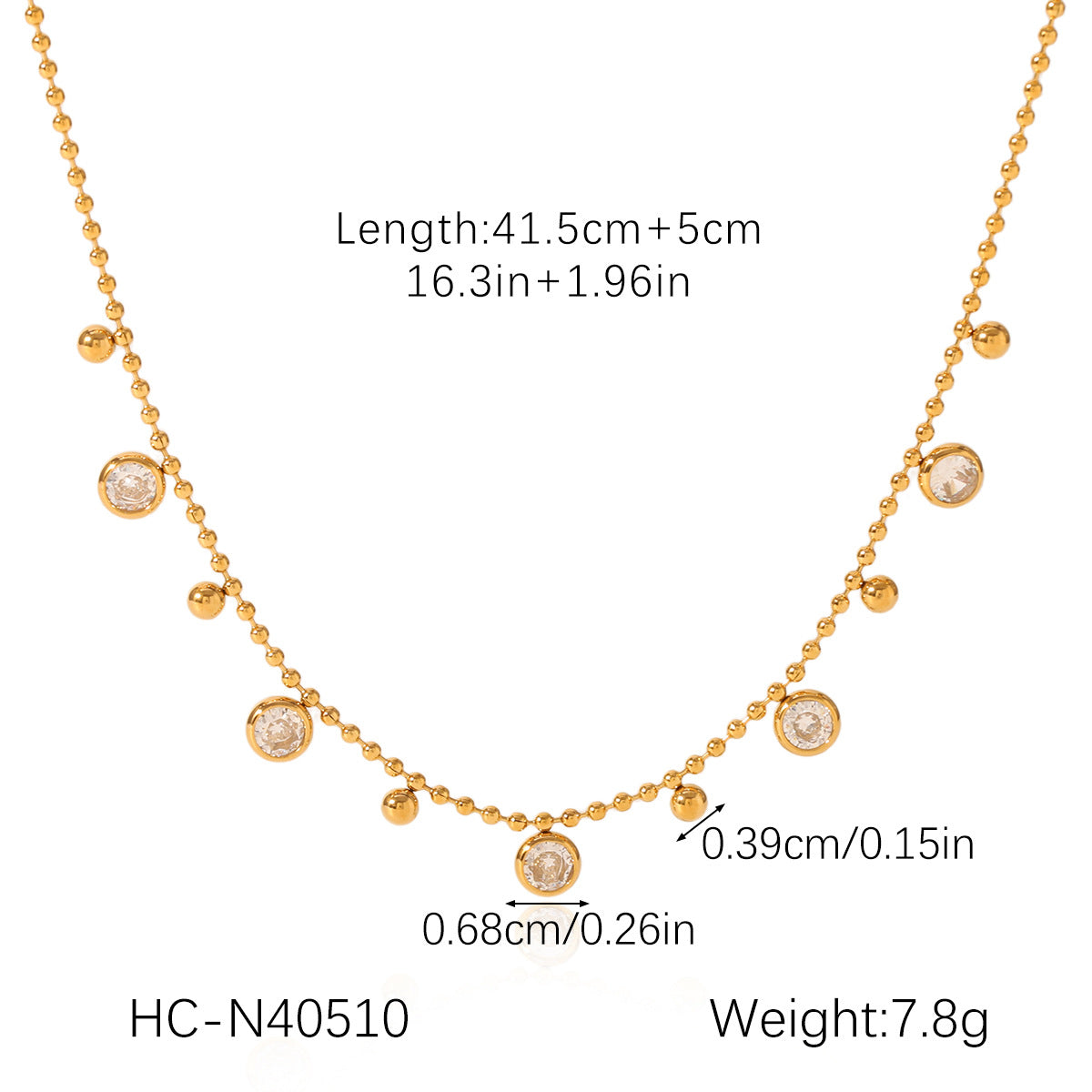 Stainless Steel Bead Chain Tassel Zircon Necklace Women's High-end Necklace Accessory Non-fading Collar Chain Titanium Steel Jewelry