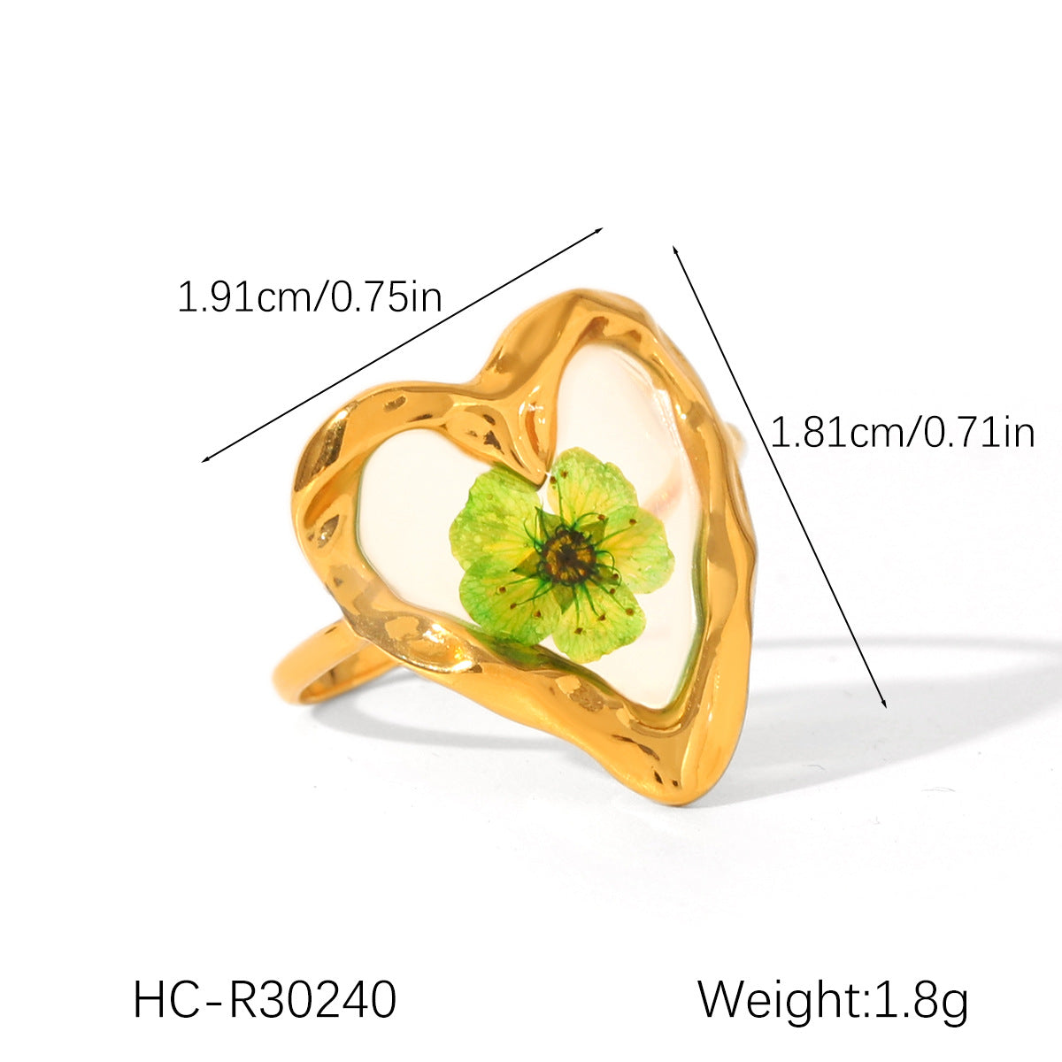 Stainless Steel Ring, Green Flower Daisy, Eternal Flower Ring, Titanium Steel, Non-fading, Finger Ring