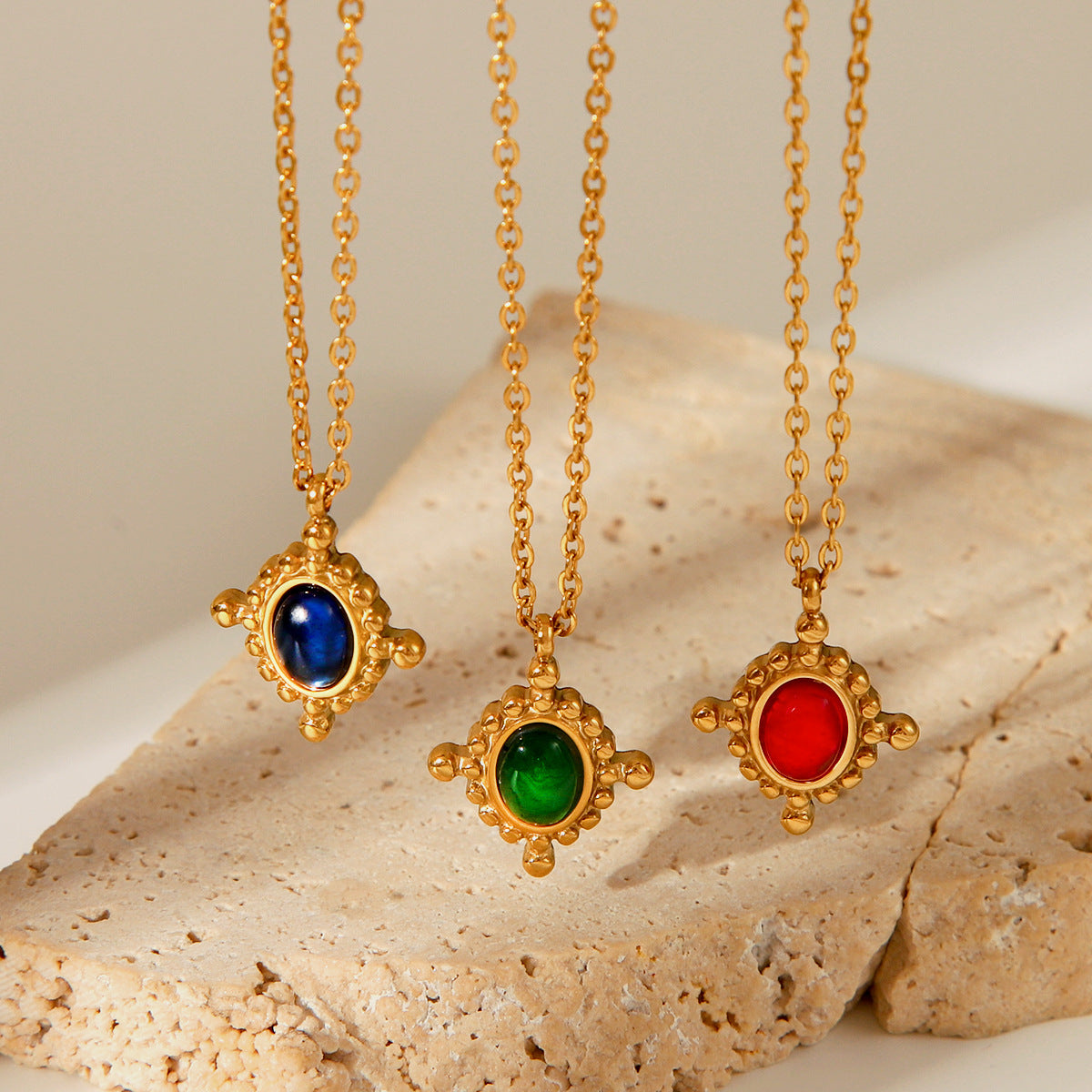 Titanium Steel Necklace Cross Pendant Inlaid with Semi-precious Stones Fashionable and Versatile Necklace for Women