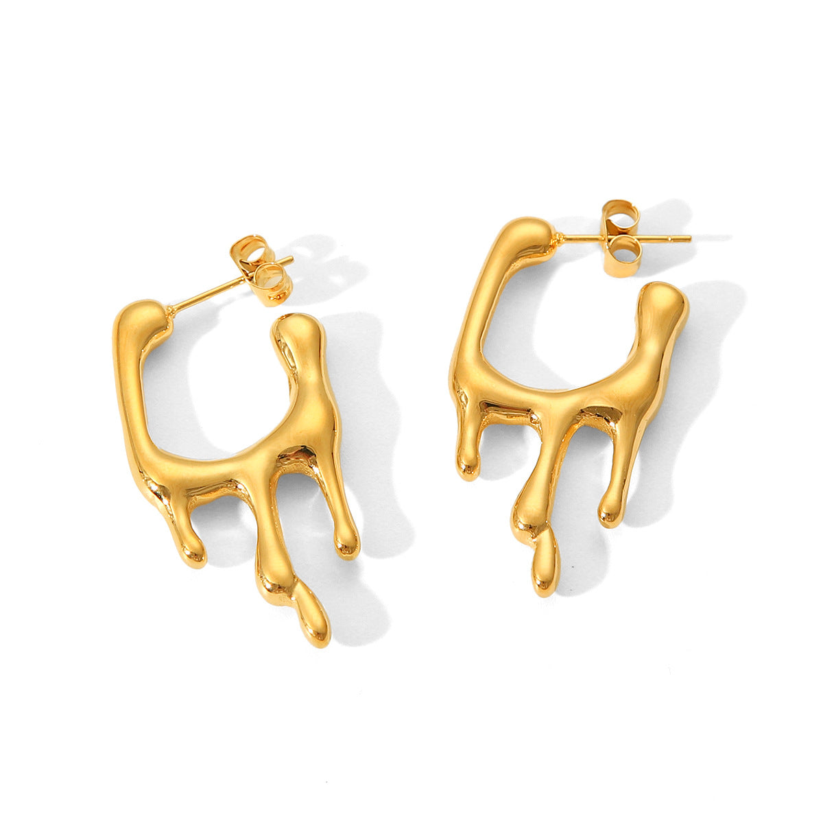 Earrings 18k Gold Stainless Steel Lava-shaped Earrings Design Sense Does Not Fade Earrings Female