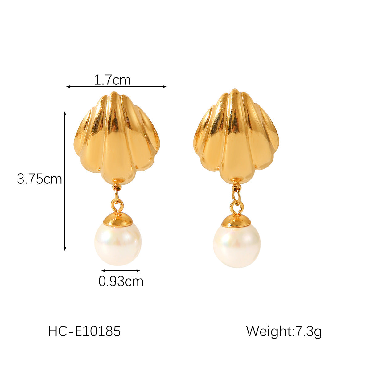 Marine titanium steel earrings, 18k gold-plated stainless steel scallop earrings, women's fashion diamond-encrusted earrings