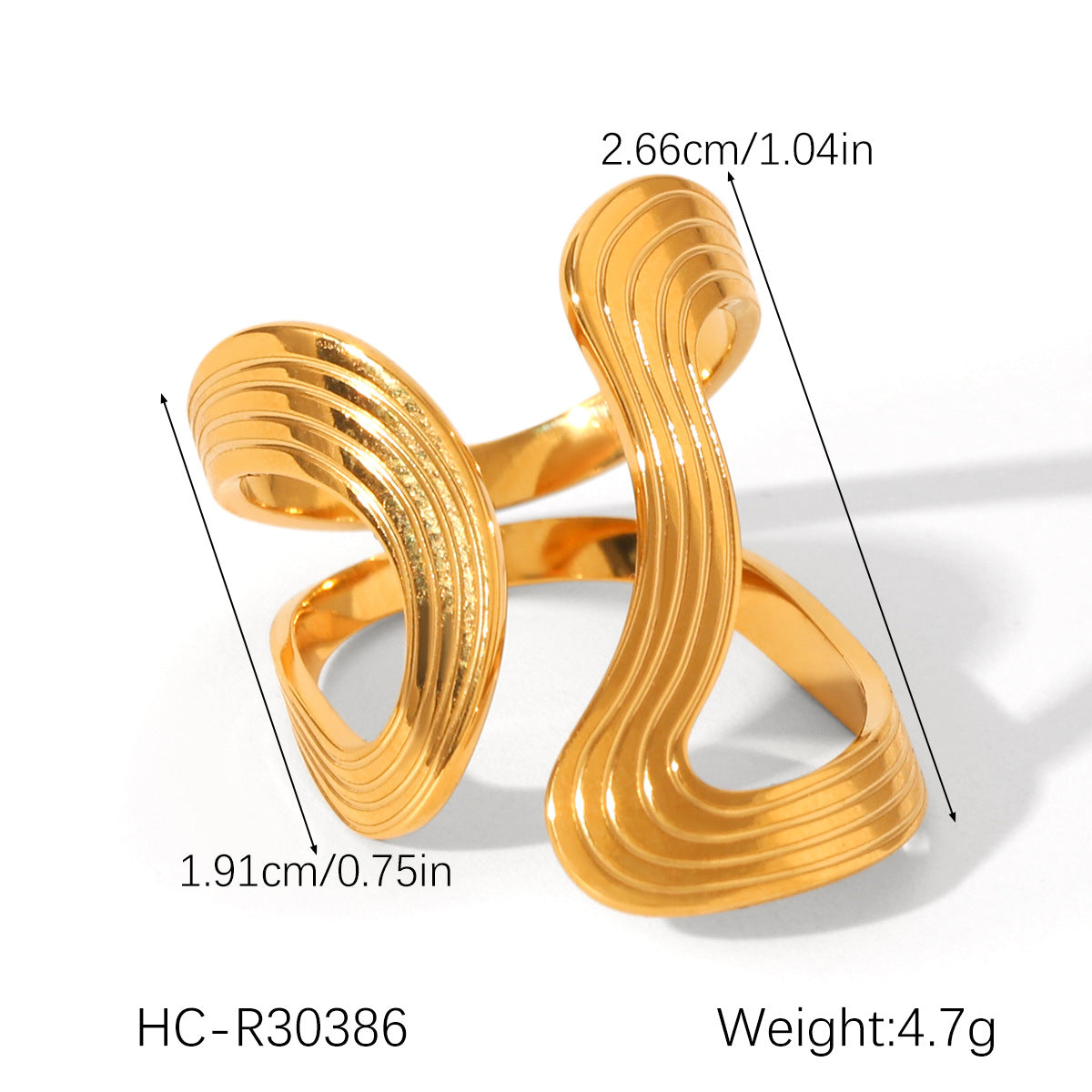 Ins-style Exaggerated Personality Stainless Steel 18K Gold-plated Ring for Women, Titanium Steel, Non-fading, High-end Hand Jewelry