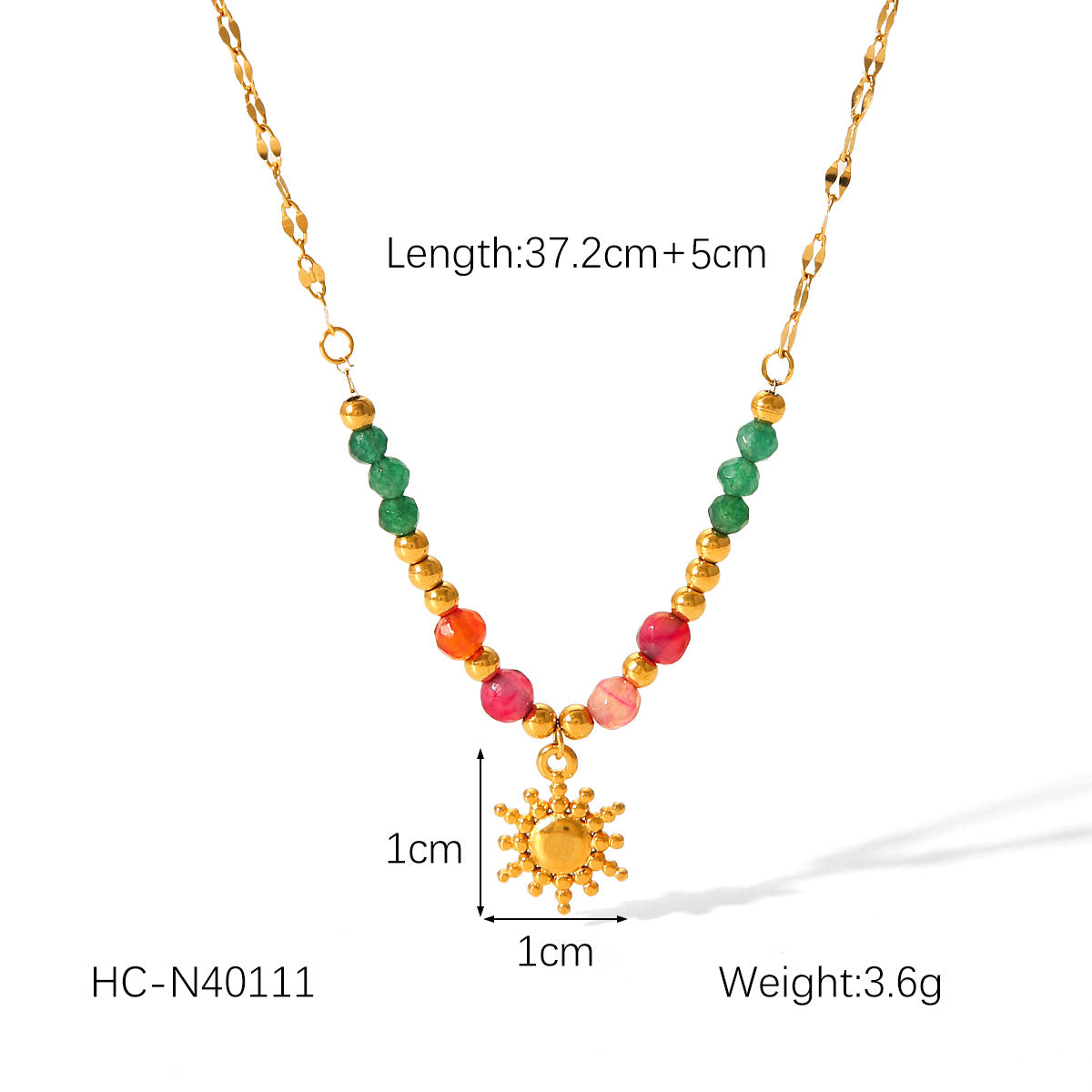 French Court Style 18K Gold-plated Stainless Steel Sun Pendant Necklace for Women, Fashionable and Vintage, Featuring Natural Stone Beads Bracelet