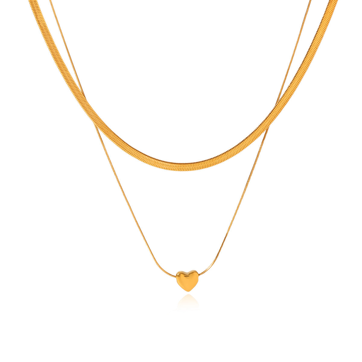 Stainless Steel Double-layer Necklace with Heart-shaped Pendant, Fashionable and High-end Necklace