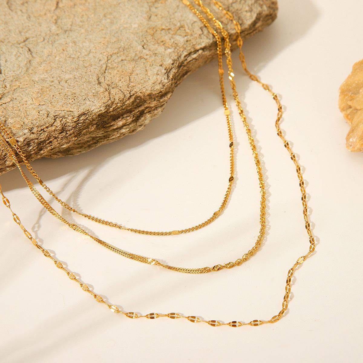 Ins Influencer Necklace, 18K Gold Stainless Steel Three-layer Necklace, Cross-border Fashion, Versatile, Titanium Steel, Non-fading Necklace
