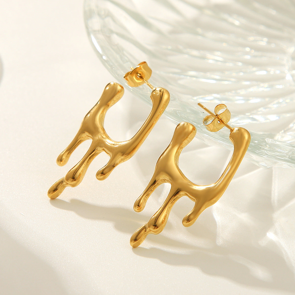 Earrings 18k Gold Stainless Steel Lava-shaped Earrings Design Sense Does Not Fade Earrings Female
