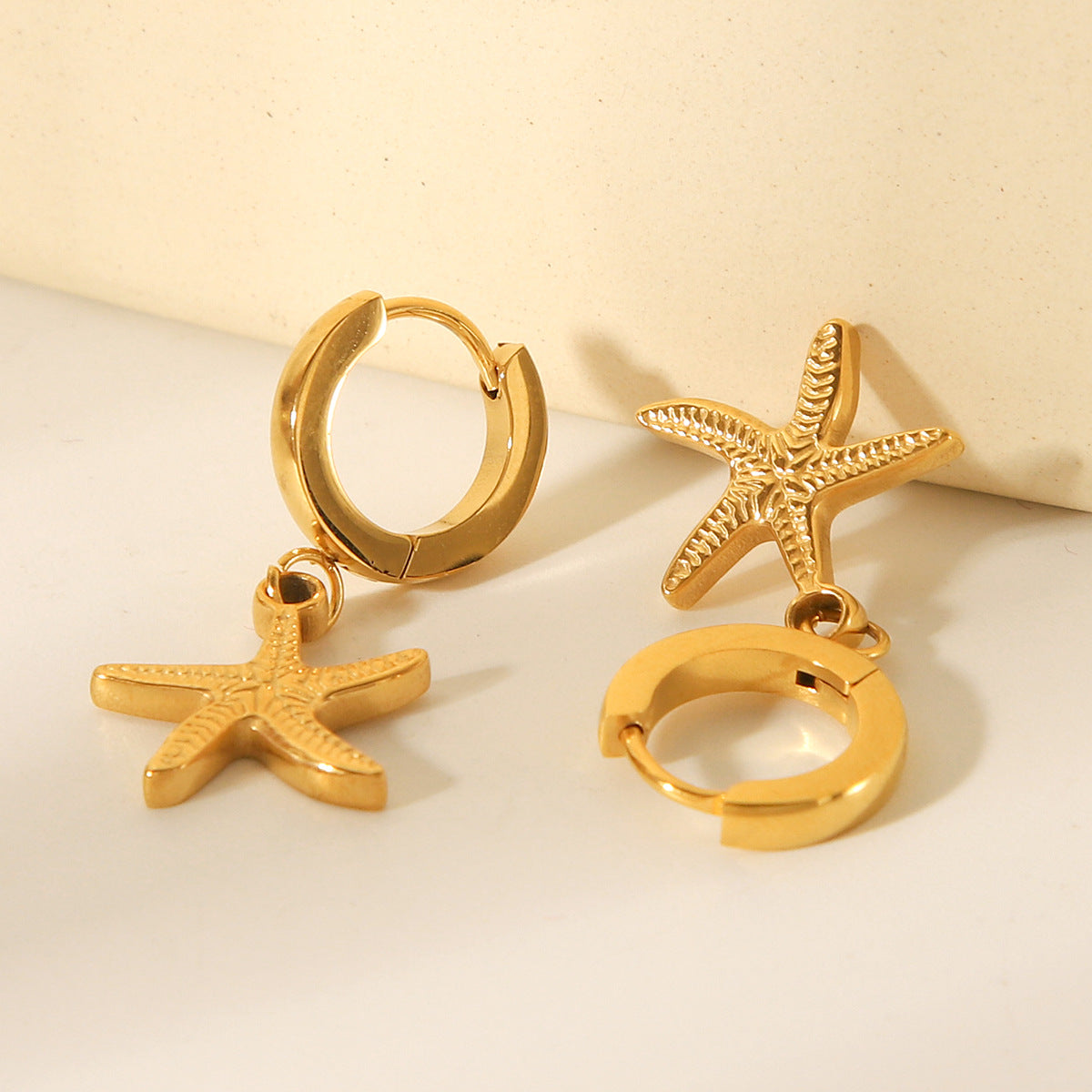 Ocean Series Titanium Steel Earrings, 18k Gold Stainless Steel Starfish Eardrop Earrings for Women, Fashionable and Personalized Earrings