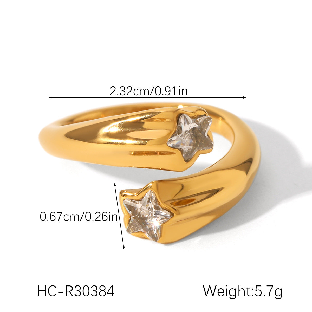 18K Gold Stainless Steel Open Ring Inlaid with Zircon, High-end, Non-fading, Finger Ring, Titanium Steel Jewelry