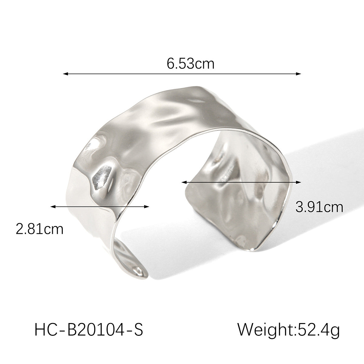 Exaggerated Titanium Steel Bracelet Design, 18K Gold Asymmetric Opening, Hammered Pattern, Wide Bracelet, Stainless Steel Jewelry