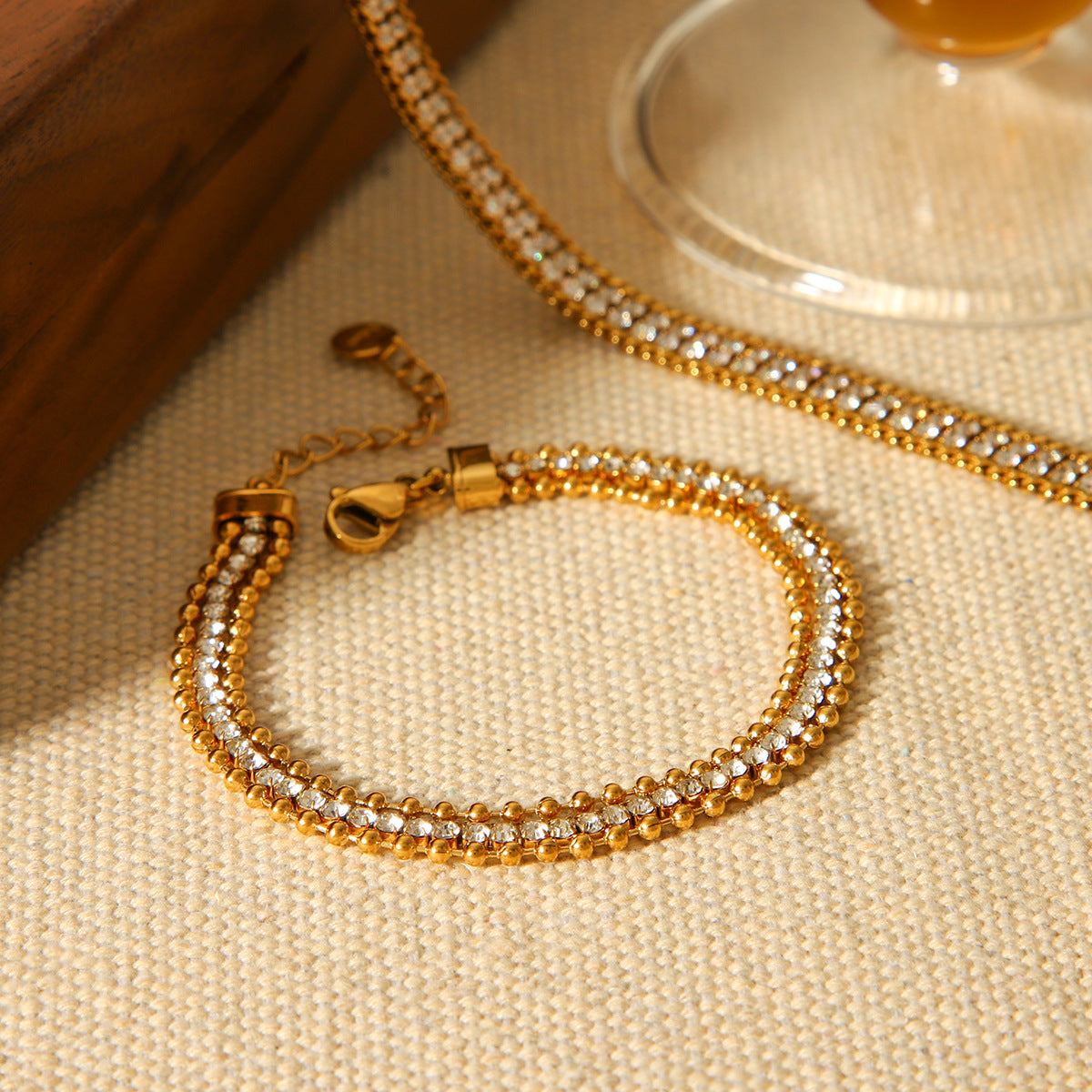 18K Gold Stainless Steel Bracelet with Double-layer White Zircon, Exuding A Light Luxury and High-end Feel, Made of Titanium Steel Jewelry