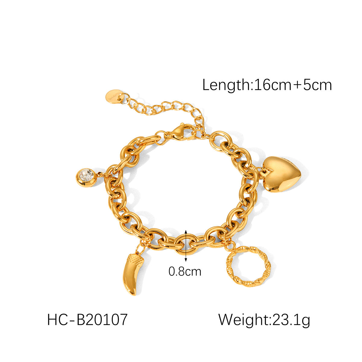 Love Zircon Pendant Stainless Steel Bracelet Women's Fashion Personality Golden Titanium Steel Chain Jewelry