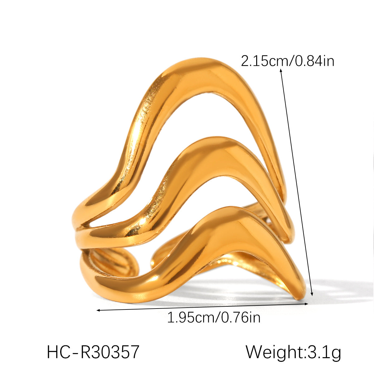 Ins-style Exaggerated Personality Stainless Steel 18K Gold-plated Ring for Women, Titanium Steel, Non-fading, High-end Hand Jewelry