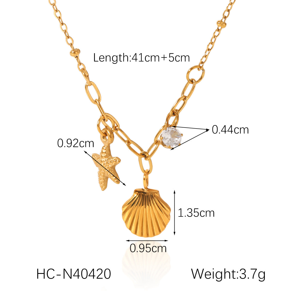 Women's Stainless Steel Starfish Shell Zircon Pendant Necklace, Niche Design, Ocean Style, Titanium Steel Clavicle Chain,
