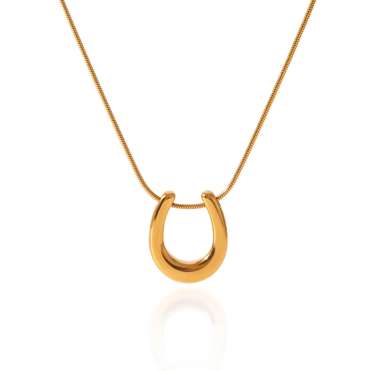 18K Gold Stainless Steel Necklace with U-shaped Horseshoe Pendant, Women's Titanium Steel Snake Bone Chain