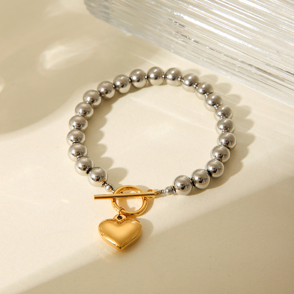 Stainless Steel Modern Peach Heart Bracelet Women's Vintage Classic Heart Bead Chain Titanium Steel Jewelry