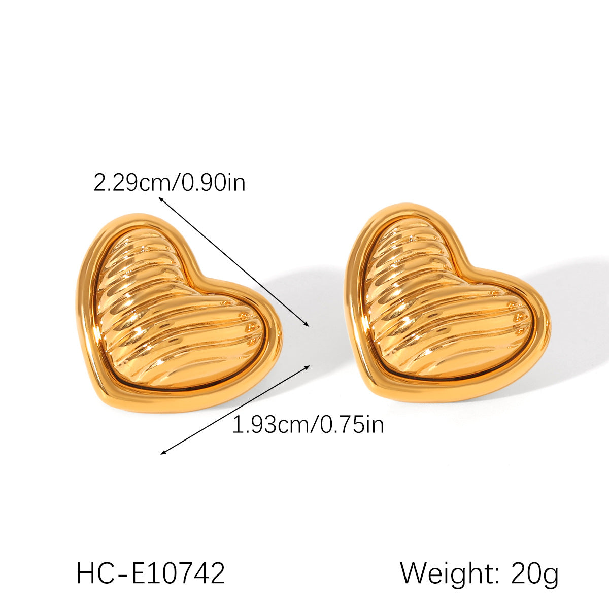 18K Gold Stainless Steel Hammered Pattern Heart-shaped Earrings, Light Luxury and High-end Feel, Heart-shaped Titanium Steel Earrings