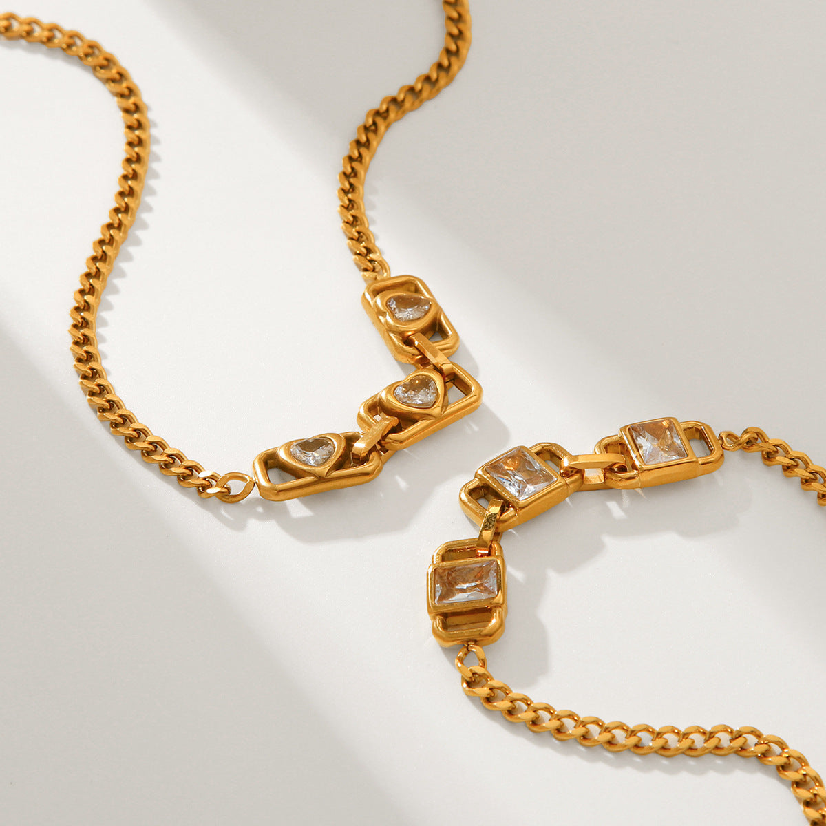 Stainless Steel Necklace Fashionable Vintage Square Inlaid Rhinestone Necklace Non-fading Jewelry for Women